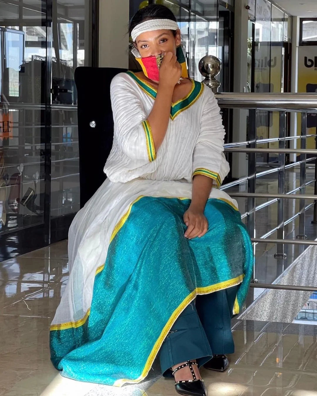 Chic Shimena Habesha Kemis with a Tilf neckline and hand sleeves
