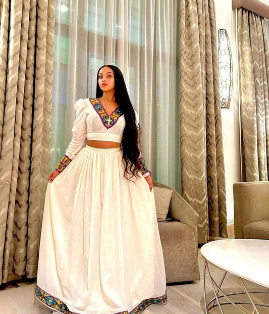 Trendy Habesha Attire with Menen Fabric, Tilf Design, and Shimena Dresses