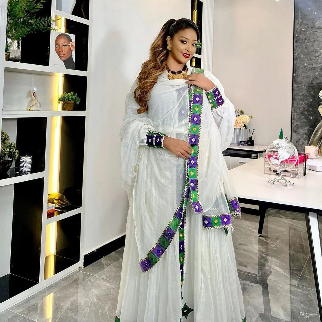 Majestic Habesha Kemis with Tilet Hem, Habesha gown, Eritrean attire