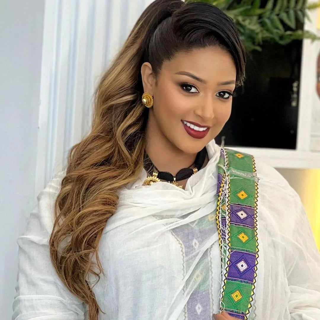 Majestic Habesha Kemis with Tilet Hem, Habesha gown, Eritrean attire