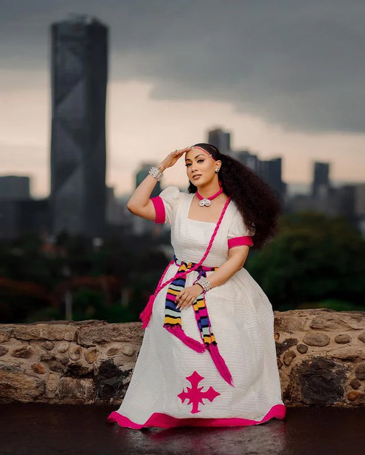 Traditional Habesha Kemis for Ashenda, Simple Pink Habesha Dress