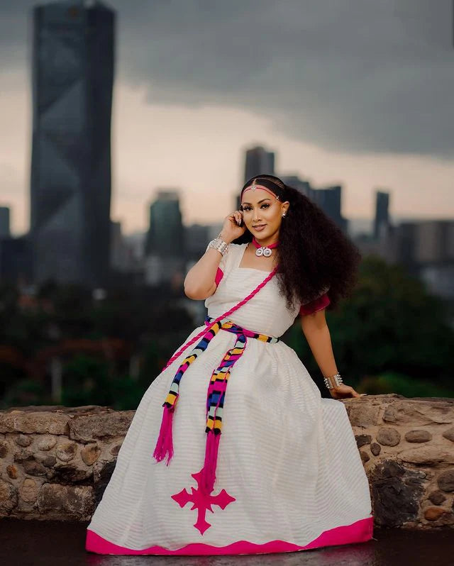 Traditional Habesha Kemis for Ashenda, Simple Pink Habesha Dress