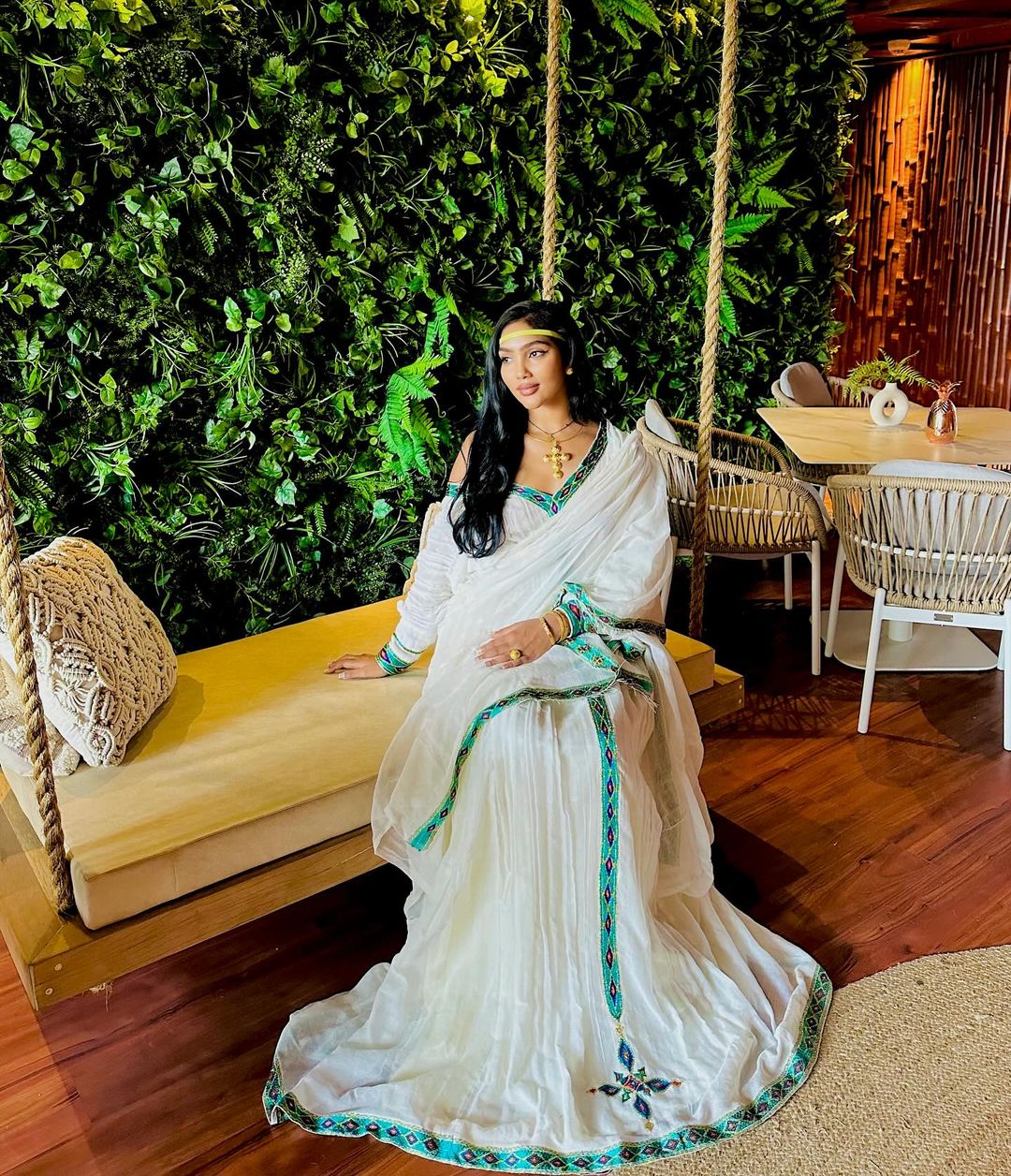 Graceful Light Blue Habesha Attire, Stunning Habesha Kemis