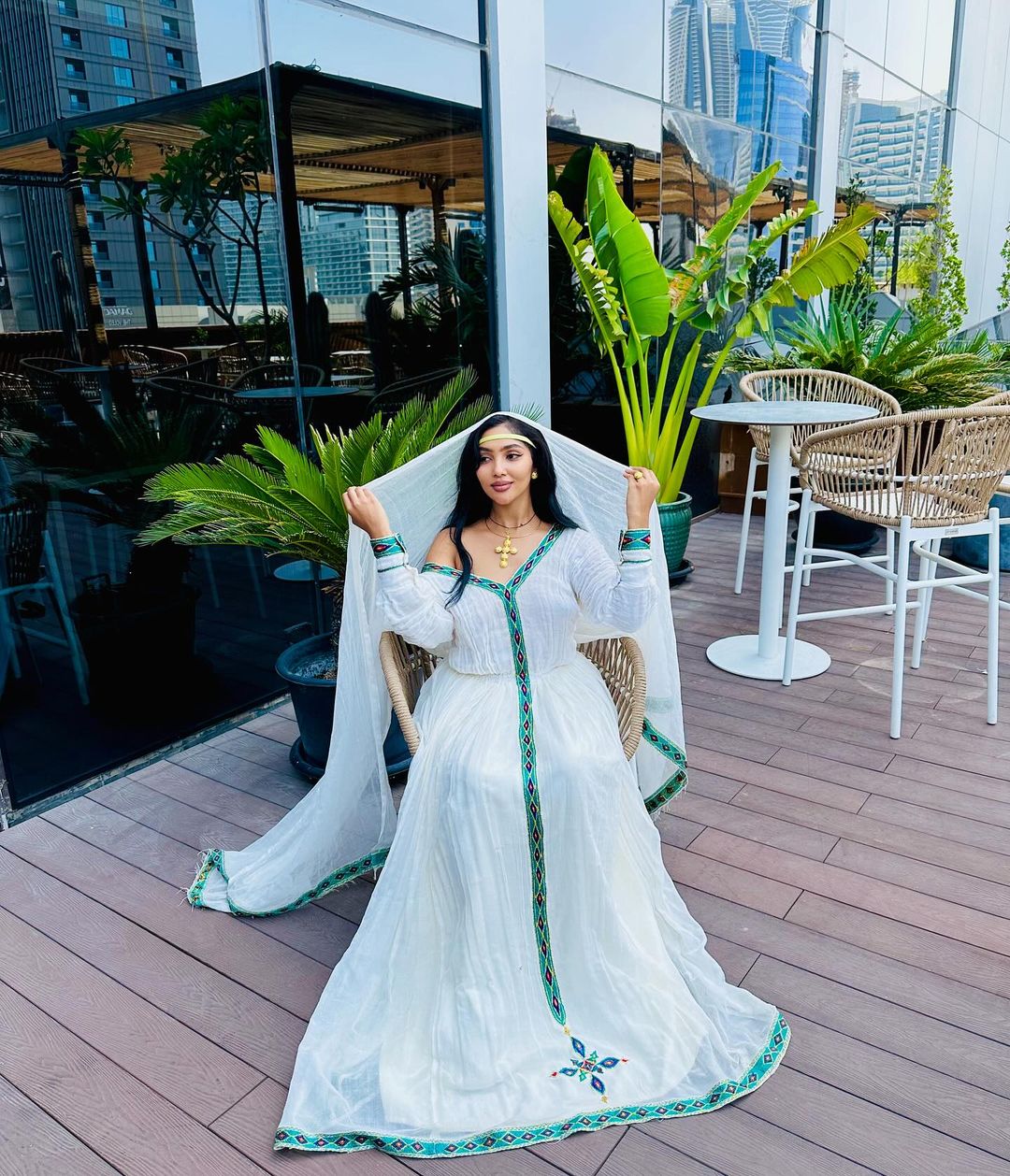 Graceful Light Blue Habesha Attire, Stunning Habesha Kemis