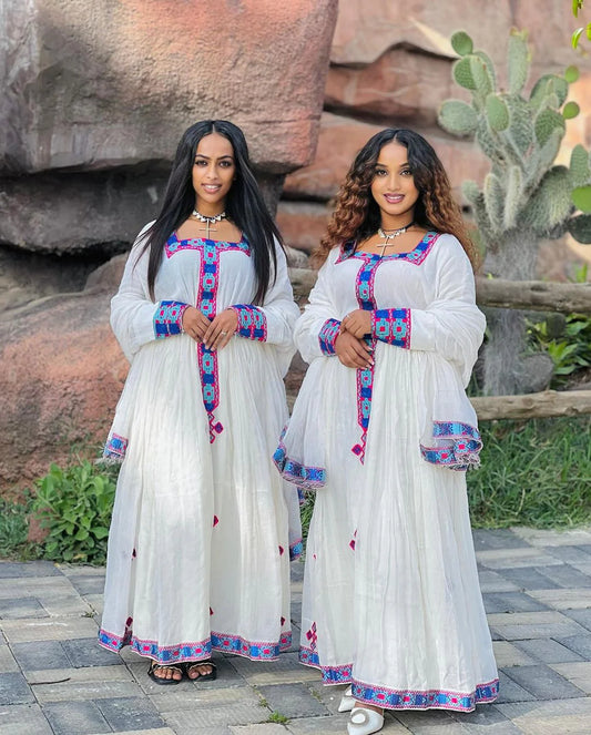 Timeless Blue Beauty Habesha Dress: Modern Habesha Kemis Style