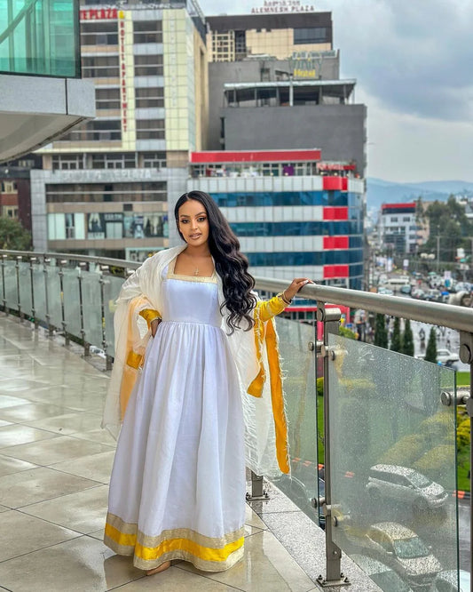 Golden Simplicity Habesha Dress Modern Elegance in Yellow