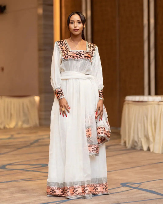 Ethereal Grace Habesha Kemis Menen Fabric Habesha Dress