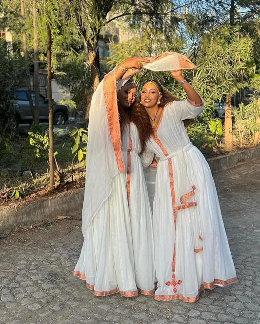 Timeless Elegance: Minimalist Habesha Attire Featuring Stunning Menen Fabric and Cotton Designs