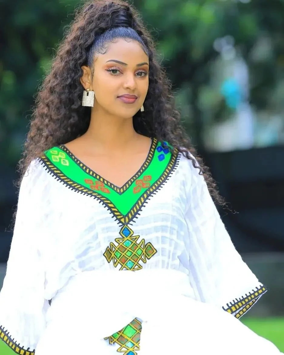 Simple handwoven Habesha Kemis, modern Habesha attire for the Habesha New Year