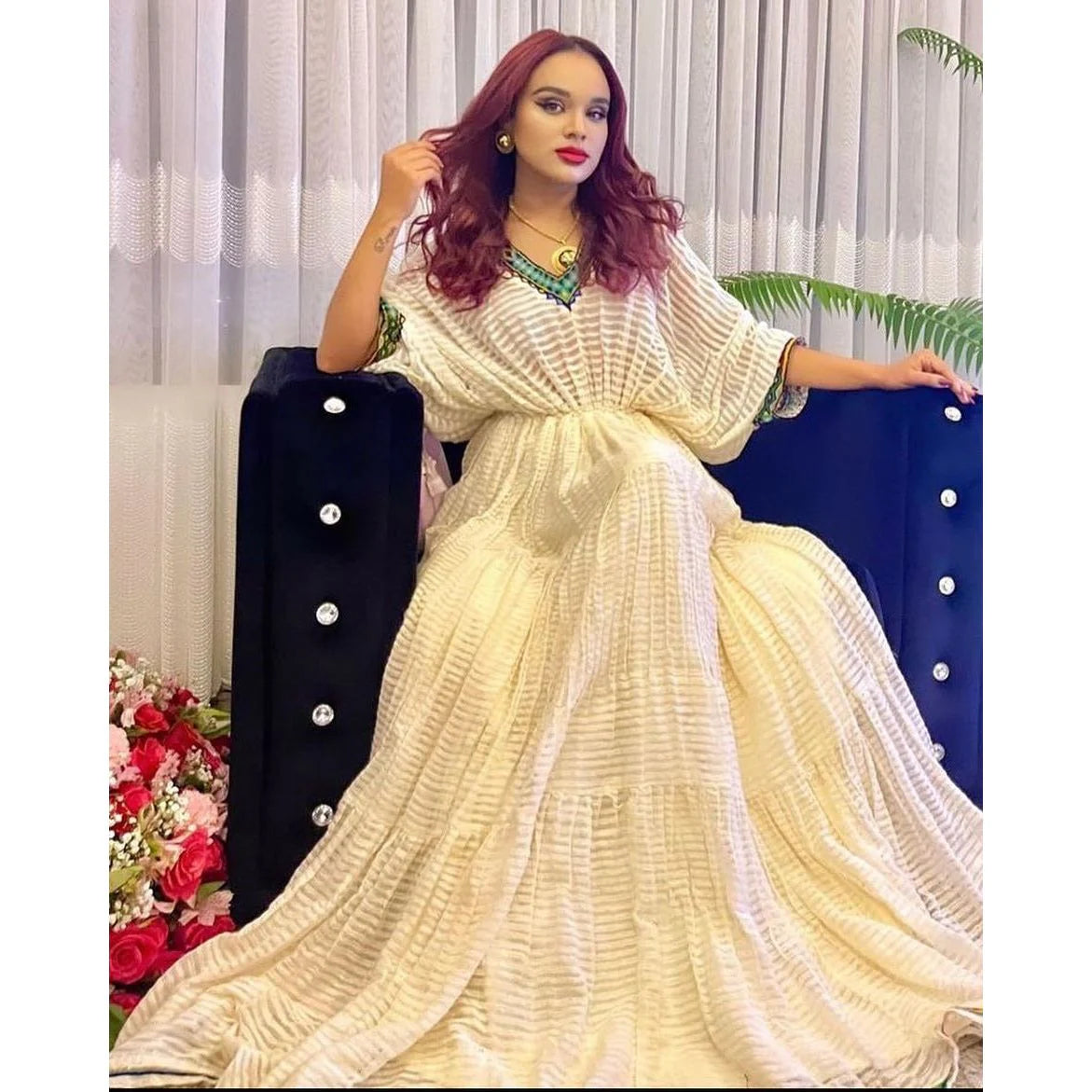 Stunning Menen Habesha Gown with Contemporary Tilf Patterns