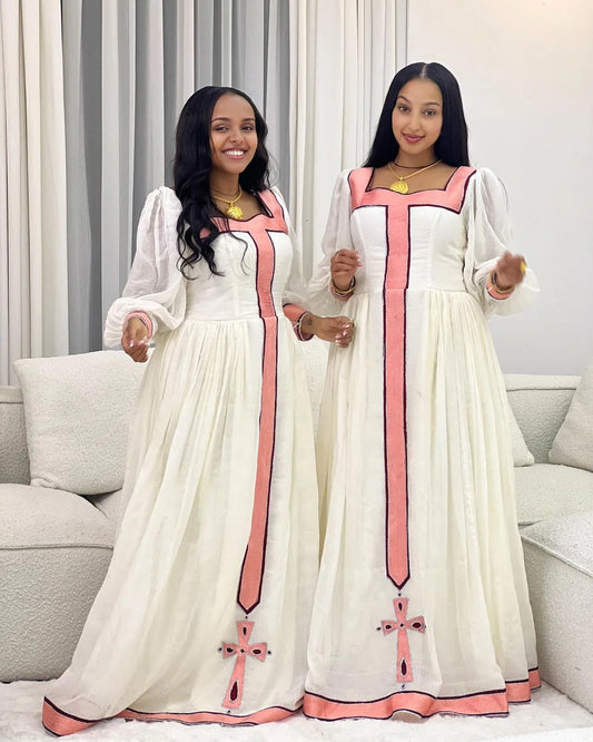 Blush Blossom Modern Habesha Dress Simple Pink Tilet Habesha Kemis