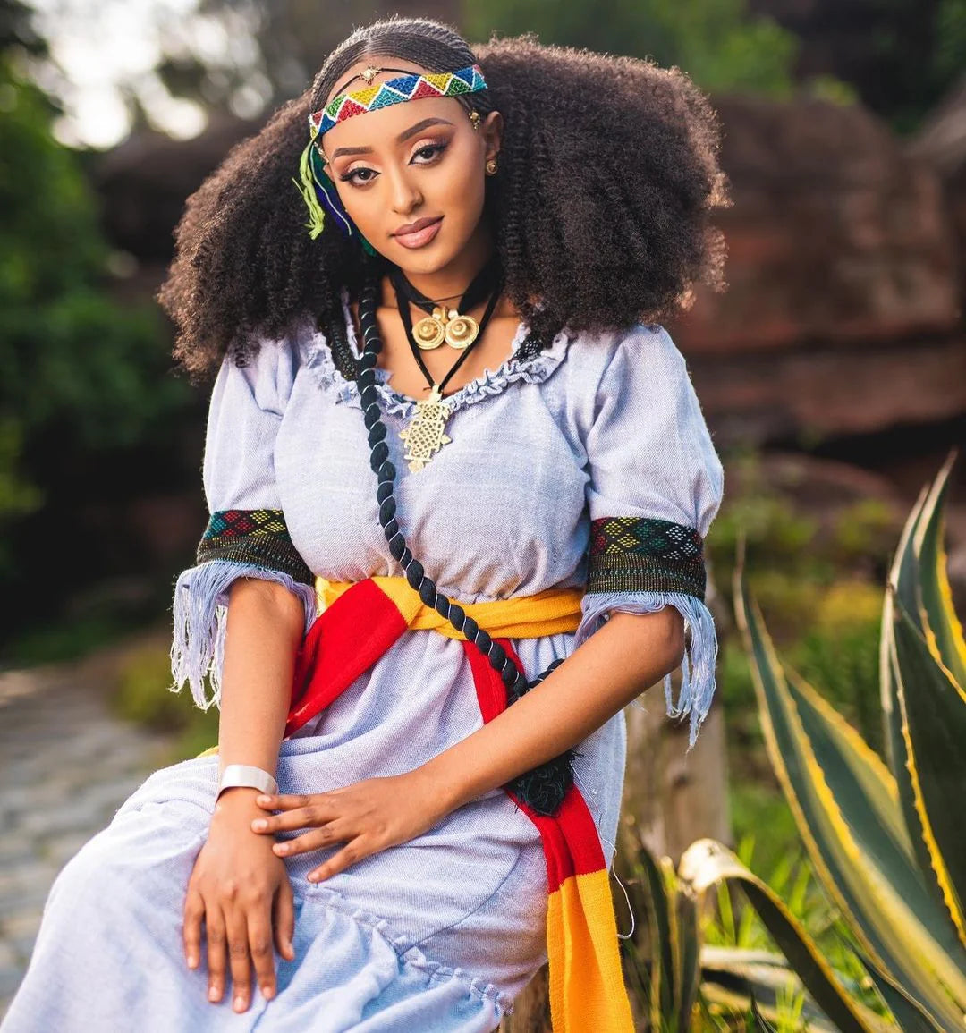 Stunning Blue Elegant Habesha Dress Traditional Habesha Attire