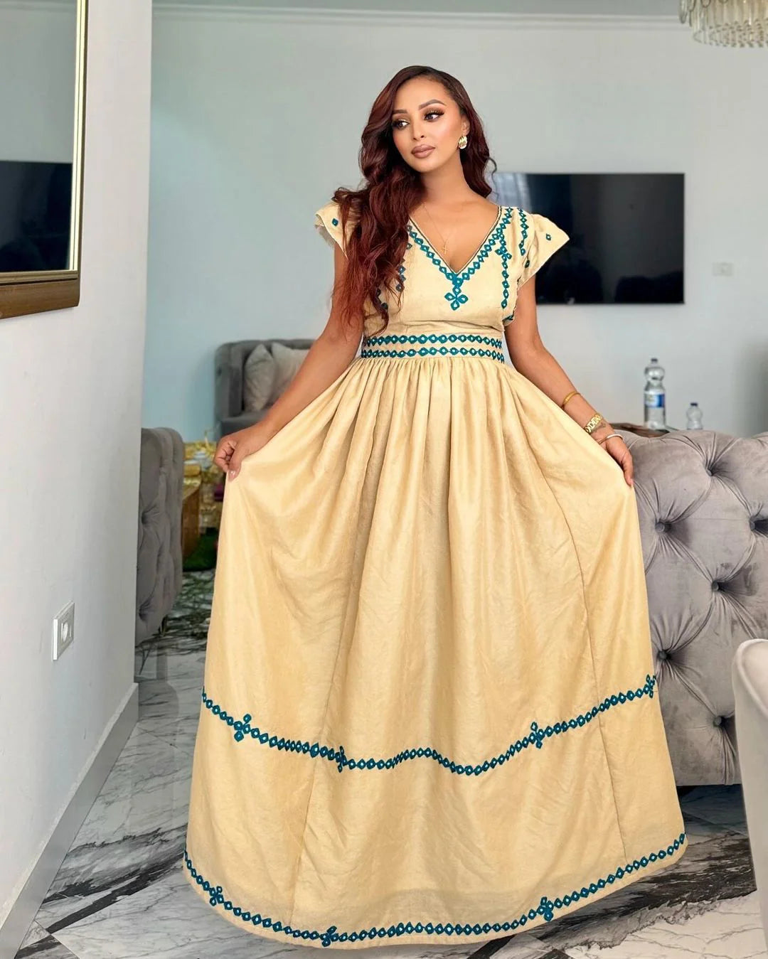 Unique Blue Design Habesha Dress Simple Habesha Traditional Attire