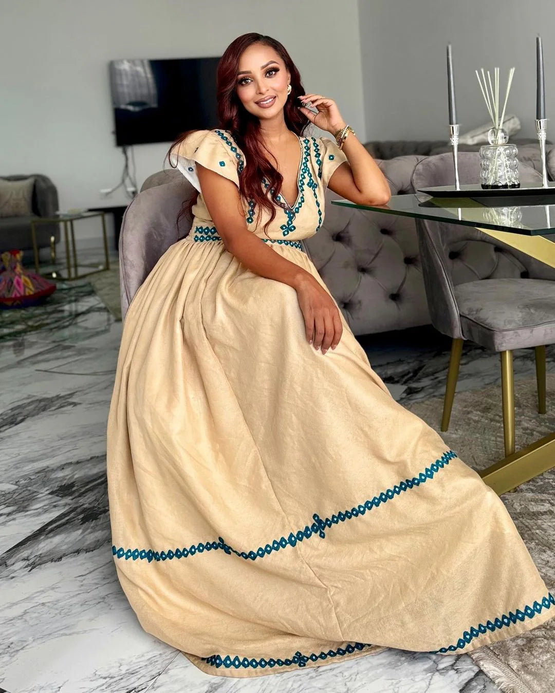 Unique Blue Design Habesha Dress Simple Habesha Traditional Attire