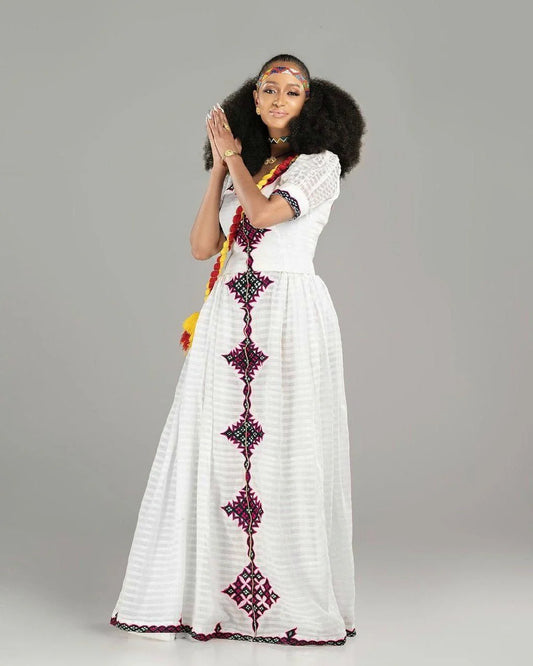 Pink and Black Pattern Habesha Dress Modern Habesha Kemis Design