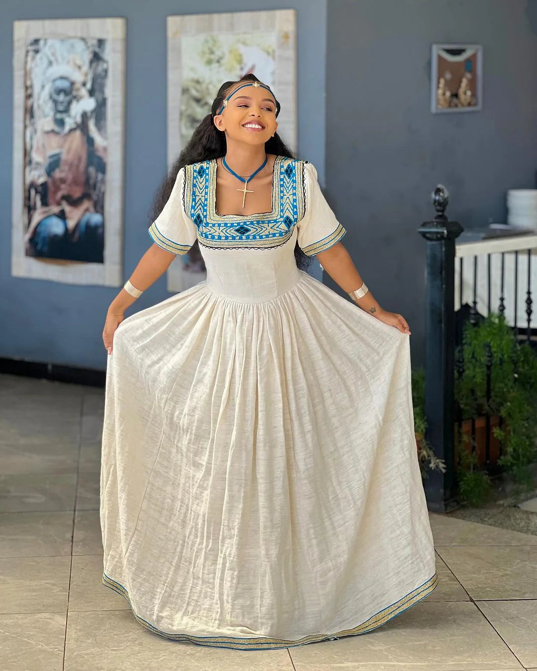 Enduring Grace Azure Minimalism in Habesha Kemis Habesha Attire