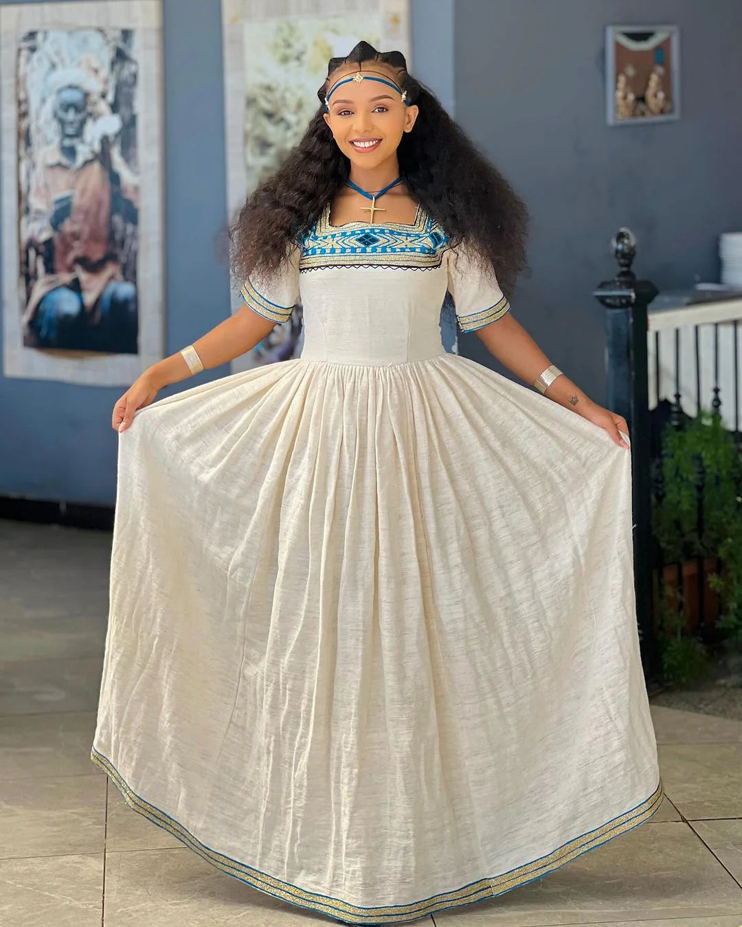 Enduring Grace Azure Minimalism in Habesha Kemis Habesha Attire