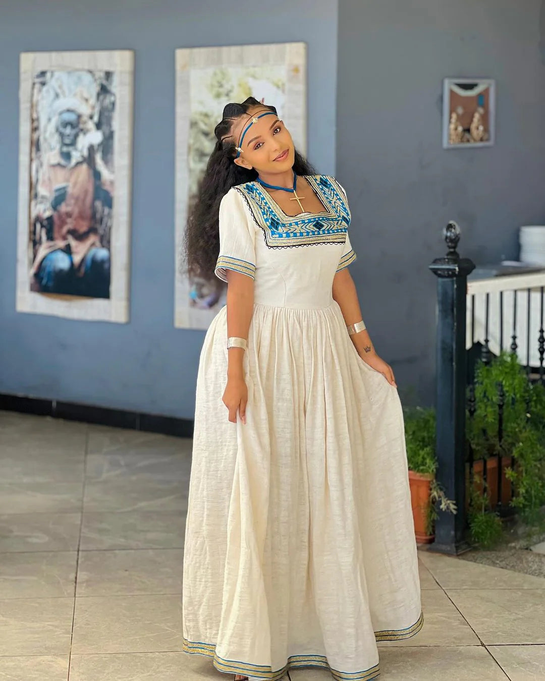 Enduring Grace Azure Minimalism in Habesha Kemis Habesha Attire
