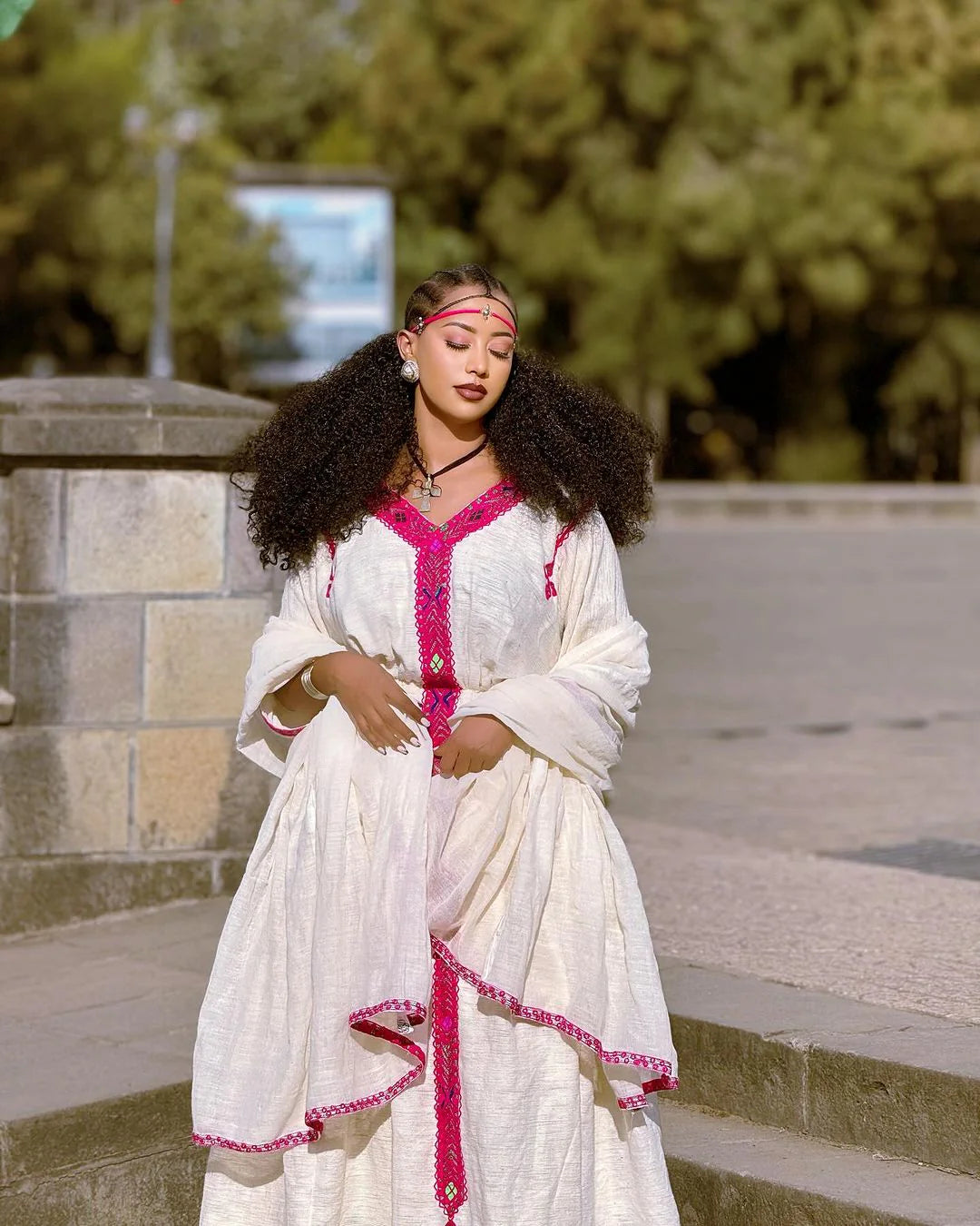 Blush Elegance Handwoven Fetil and Cotton Blend Habesha Kemis