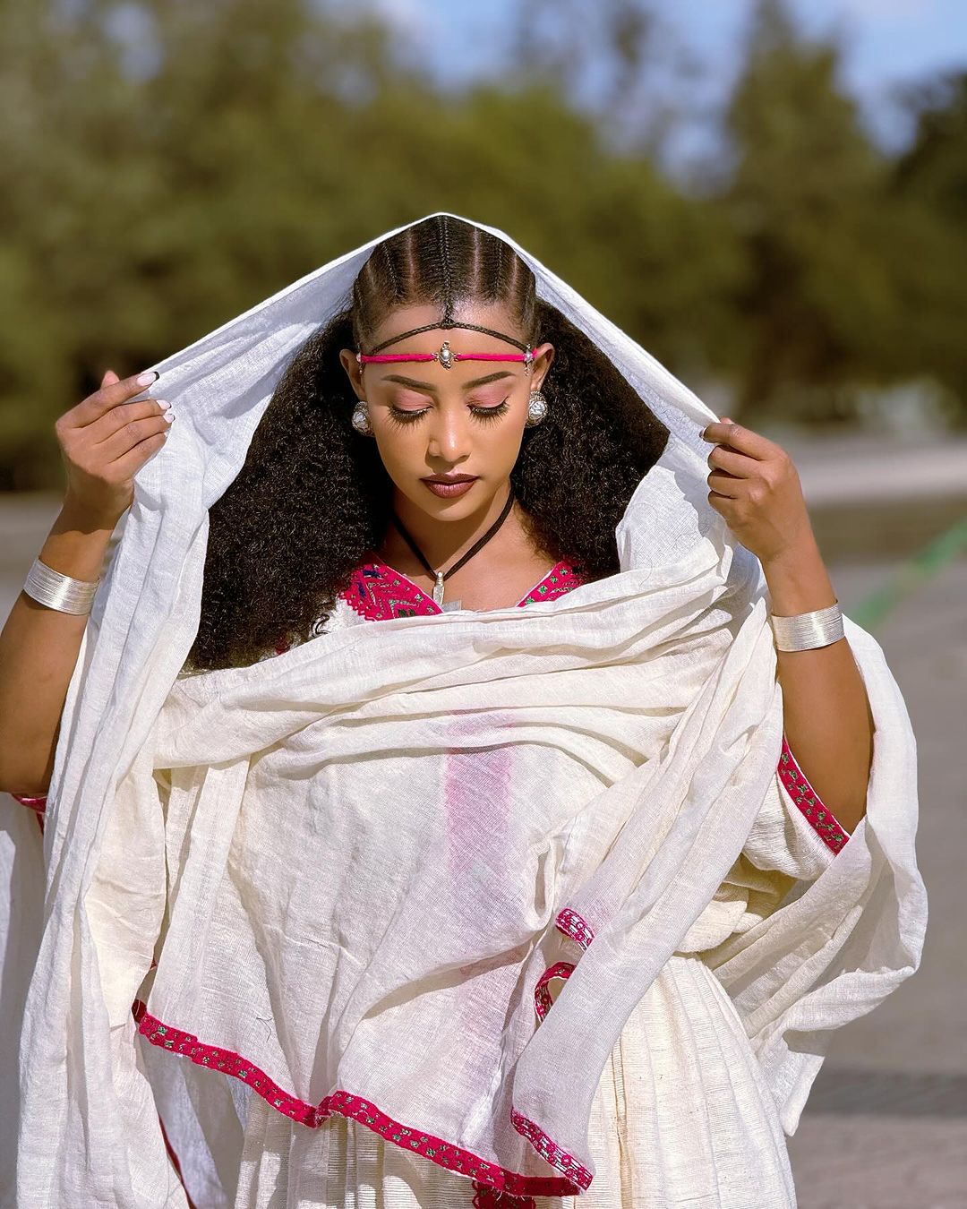 Blush Elegance Handwoven Fetil and Cotton Blend Habesha Kemis
