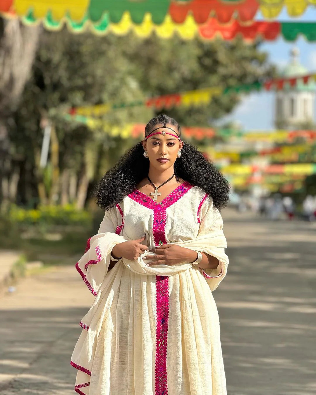 Blush Elegance Handwoven Fetil and Cotton Blend Habesha Kemis