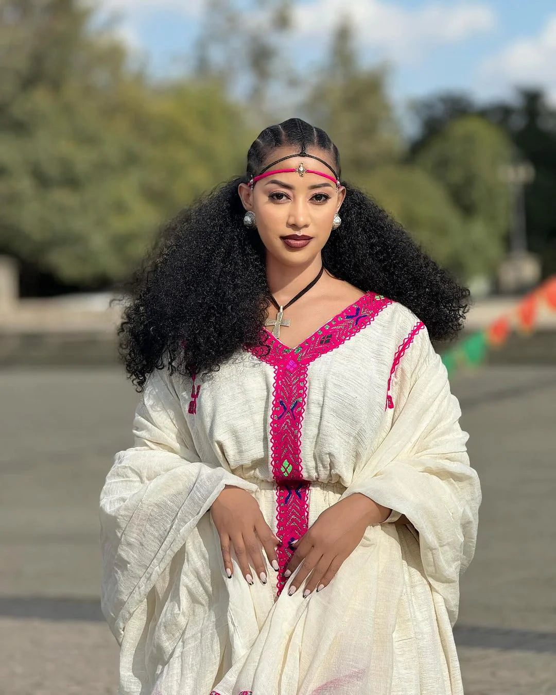 Blush Elegance Handwoven Fetil and Cotton Blend Habesha Kemis