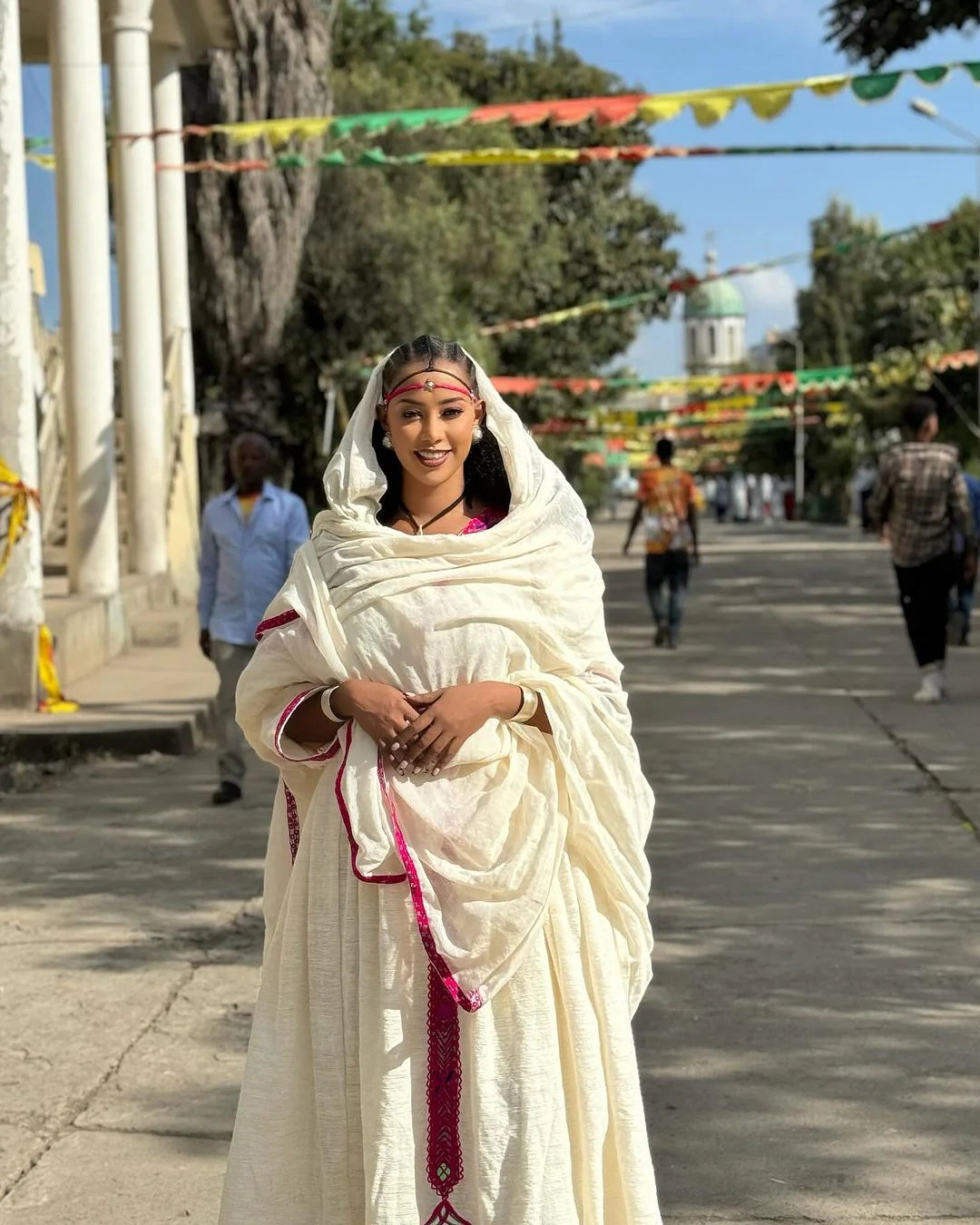 Blush Elegance Handwoven Fetil and Cotton Blend Habesha Kemis