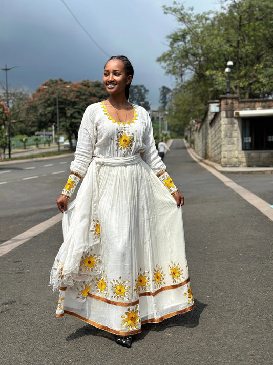 Bright Yellow Habesha Dress: Contemporary Habesha Kemis and Habesha Libs