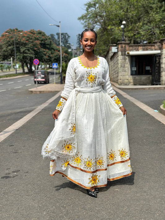 Bright Yellow Habesha Dress: Contemporary Habesha Kemis and Habesha Libs