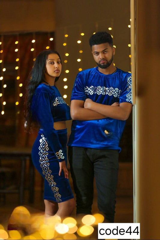 Chic Vibes A Contemporary Velvet Matching Outfit for Trendy Couples