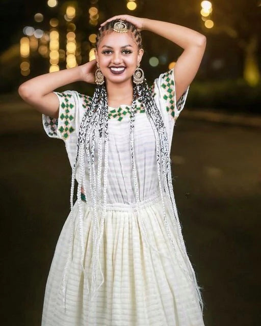 Simple & Elegant Habesha Dress, Habesha Tradition, Kemis, Menen Embroidery