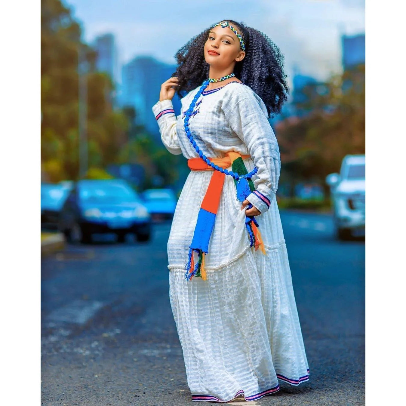 Beautiful Habesha Kemis with Tilf Pattern and Menen-inspired Fabric, Habesha Kemis, Habesha attire