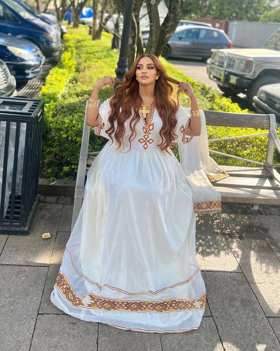 Chic Habesha Kemis featuring Menen Fabric, Shimena style, and Modern Brown Tilf Design