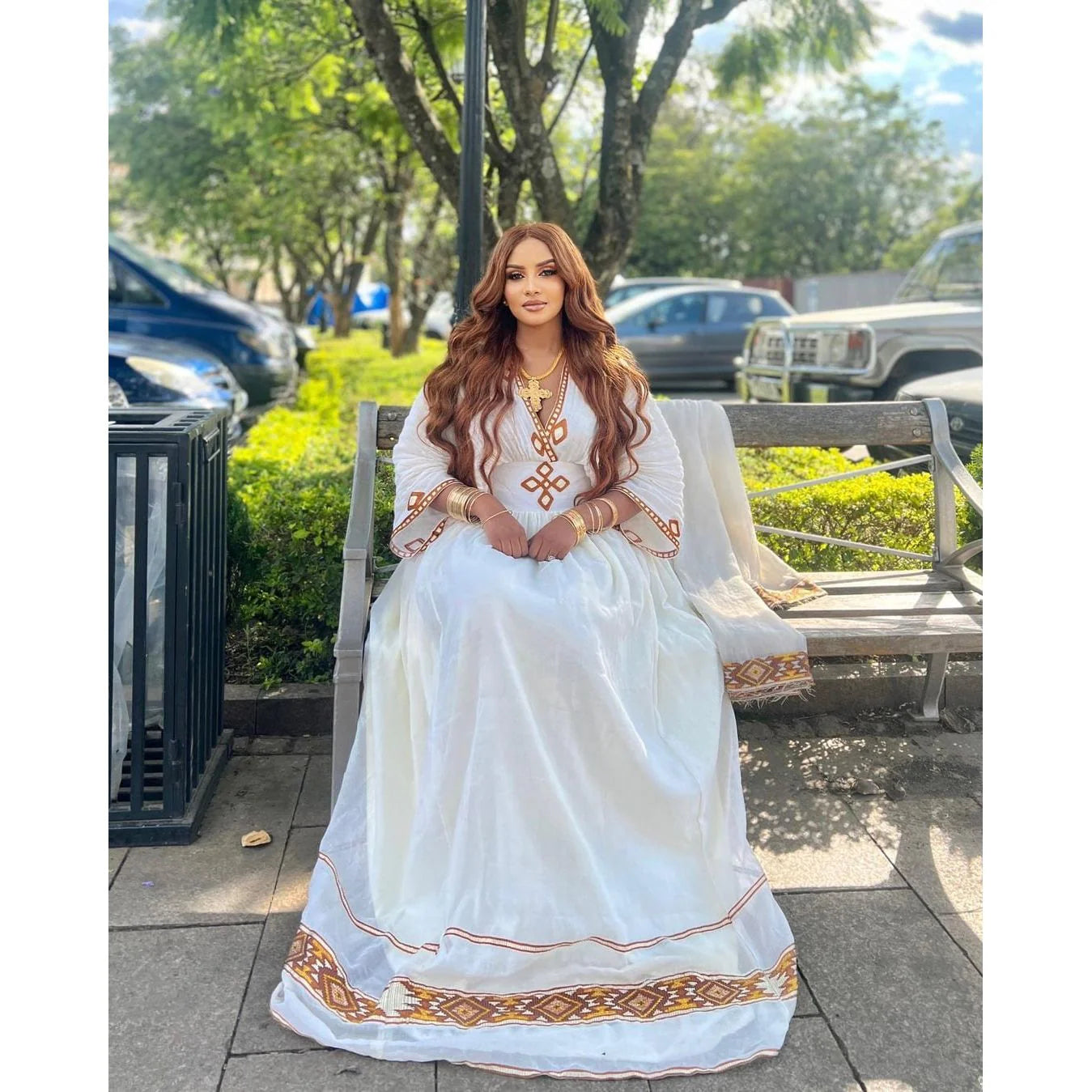Chic Habesha Kemis featuring Menen Fabric, Shimena style, and Modern Brown Tilf Design