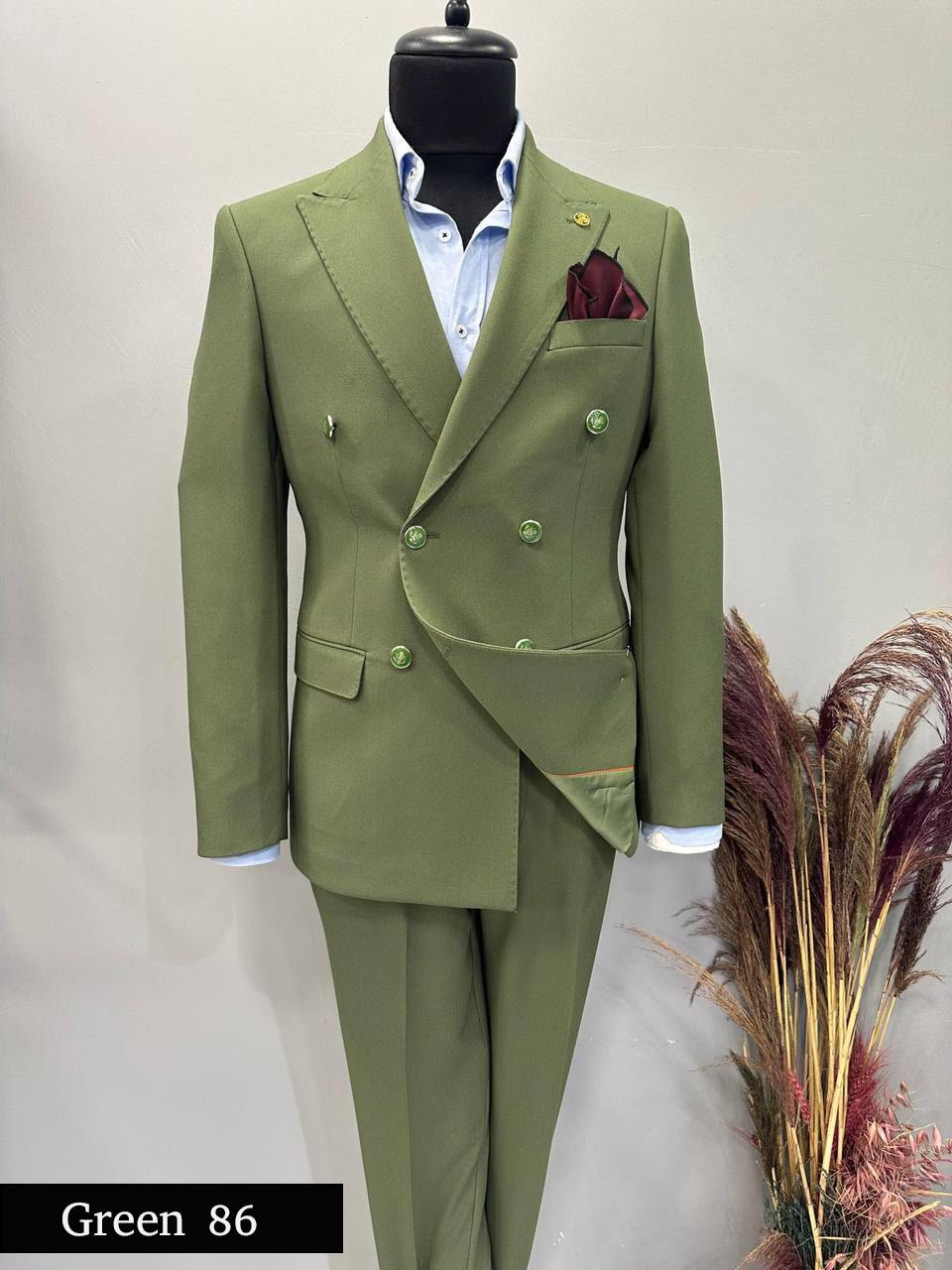 Bold Green Double-Breasted Turkey Suit A Fusion of Style and Elegance