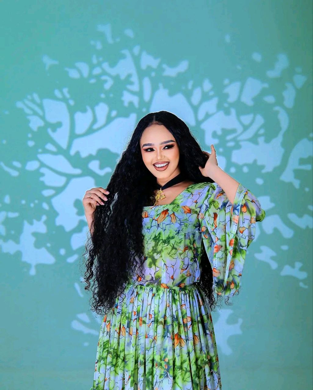 Elegant Floral Habesha Chiffon Dress