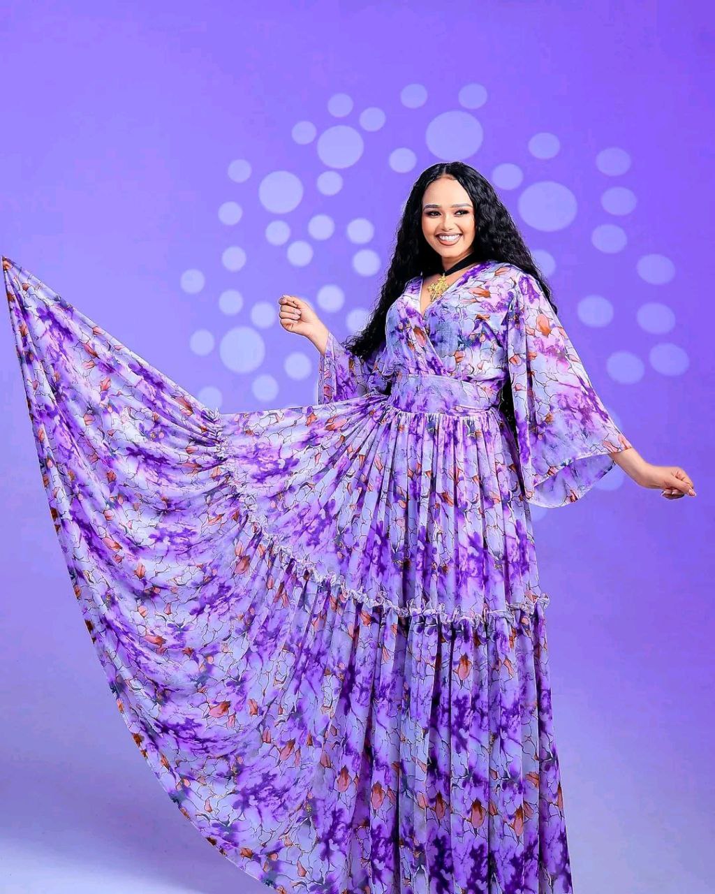 Charming Lavender Habesha Chiffon Dress