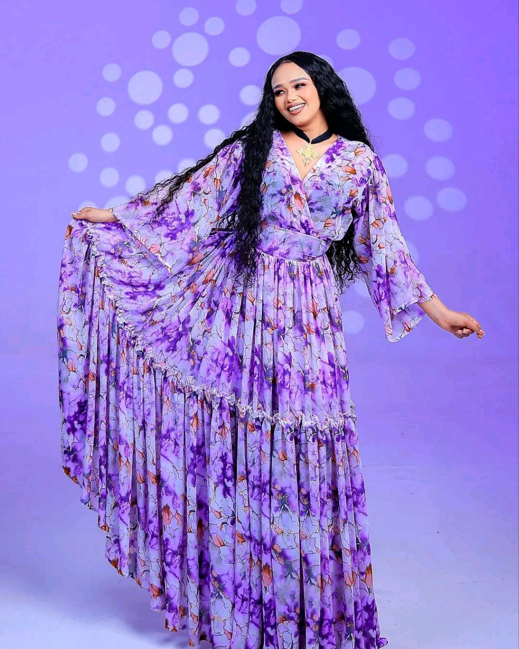 Charming Lavender Habesha Chiffon Dress