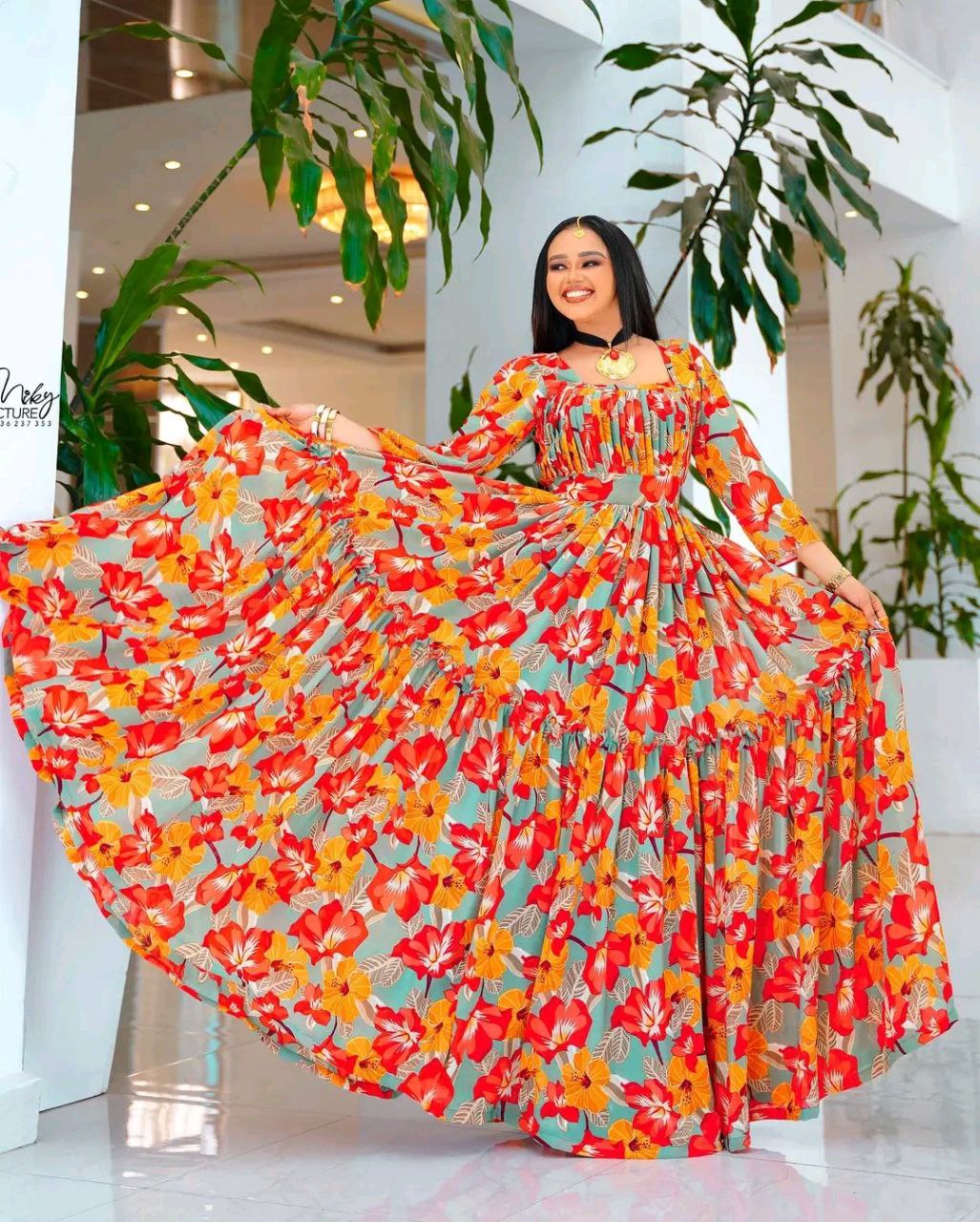 Elegant Floral Habesha Chiffon Dress