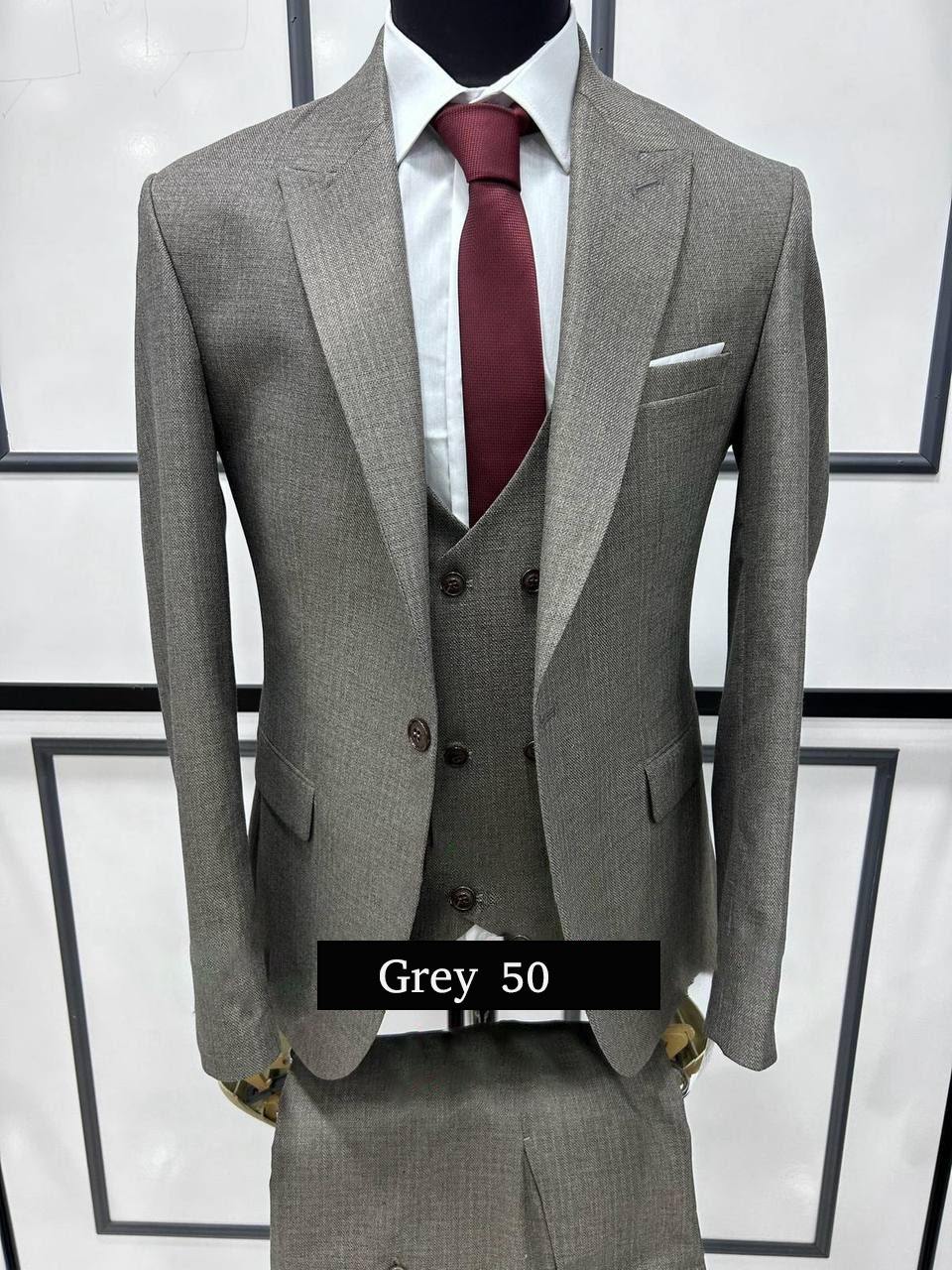 Sophisticated Grey Three-Piece Suit Versatile Elegance