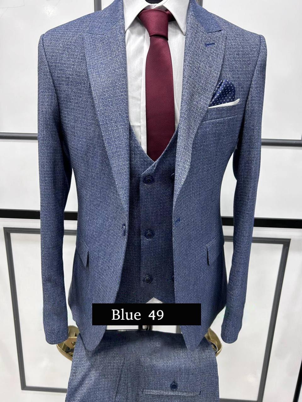 Bold Blue Three-Piece Suit Contemporary Elegance