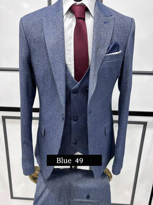 Bold Blue Three-Piece Suit Contemporary Elegance