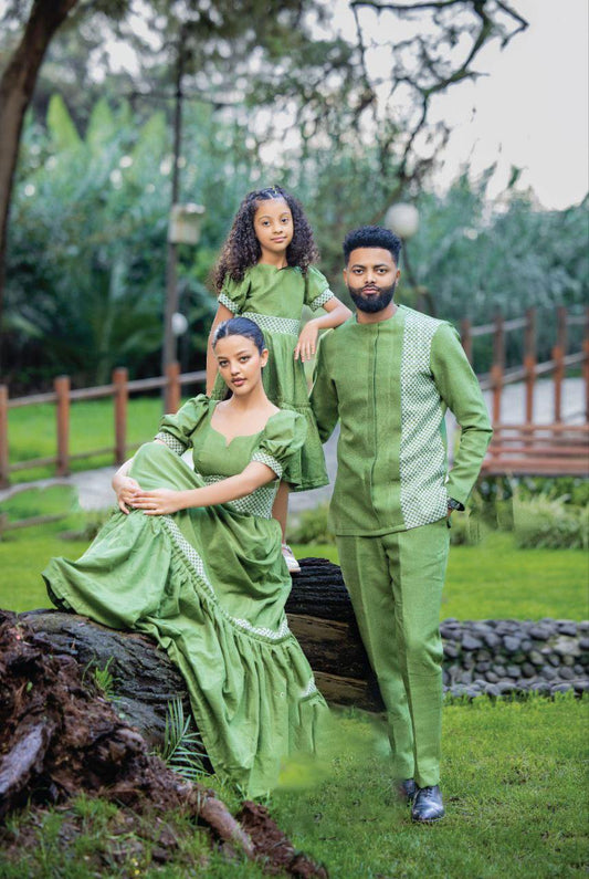Embracing Heritage A Family in Traditional Habesha Attire