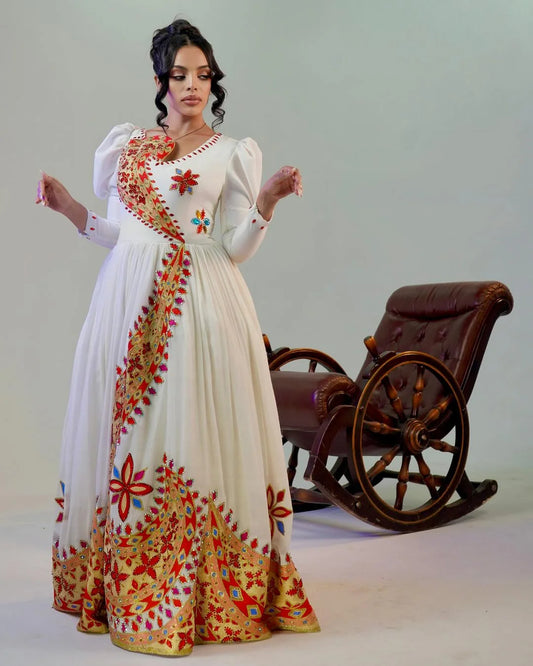 Billowy Shoulders on Habesha Bridal Attire Beautiful Cultural Ensemble