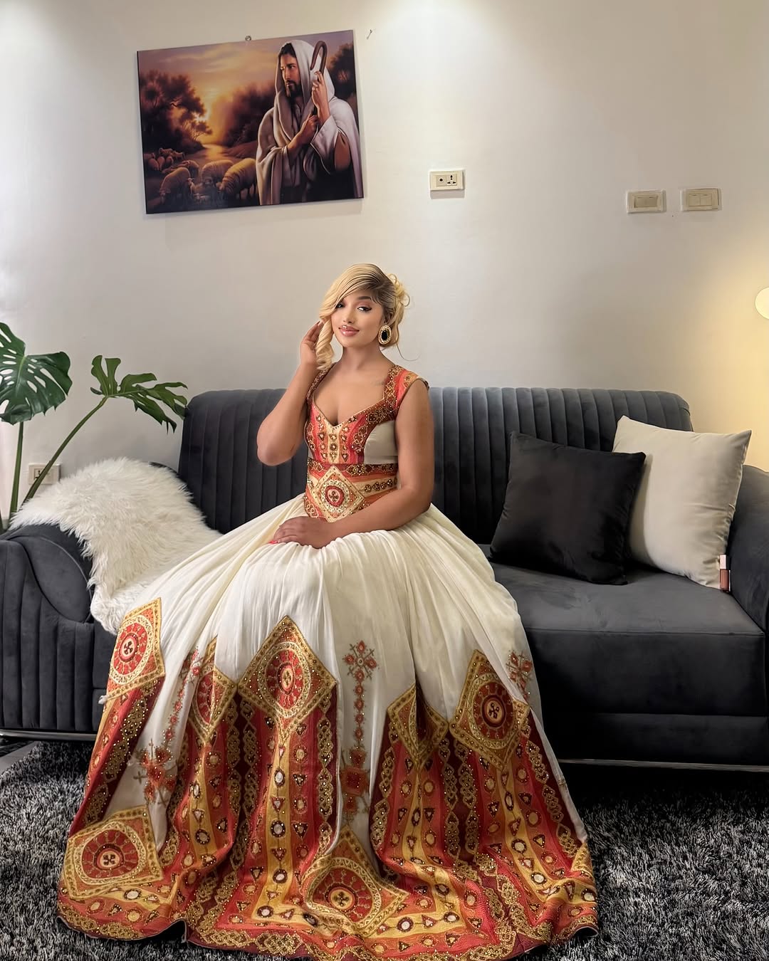 Golden Hand-stitched Embellishments Habesha Attire Elegant Ethiopian Garment