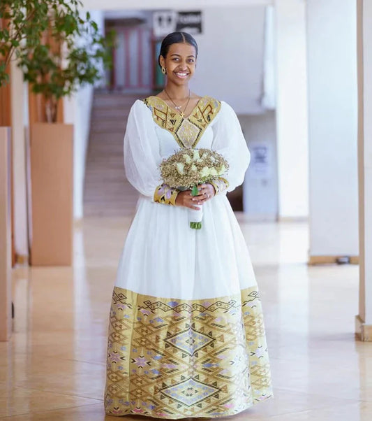 Enchanting Golden Traditional Ethiopian Wedding Gown