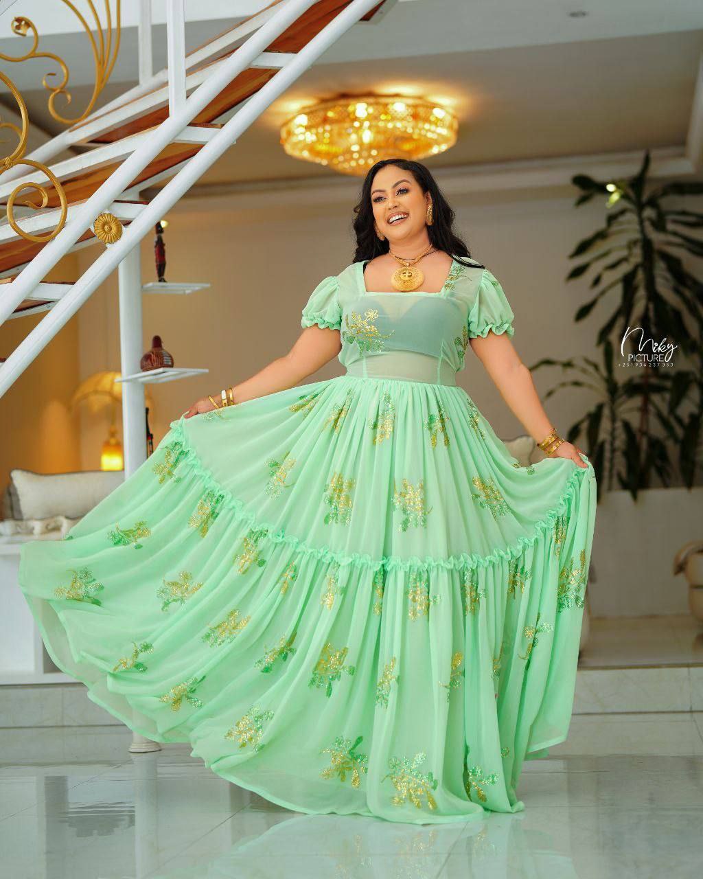 Charming Grace The Enchantment of Mint Green Habesha Chiffon