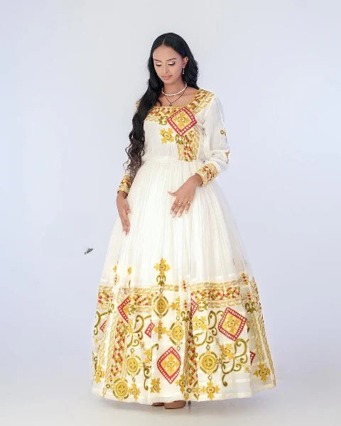 Elegant Habesha Dress with Intricate Embellishments