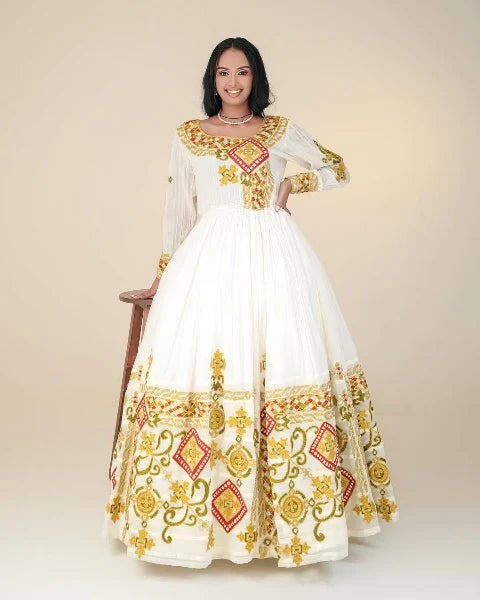 Elegant Habesha Dress with Intricate Embellishments