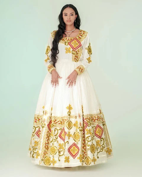 Elegant Habesha Dress with Intricate Embellishments